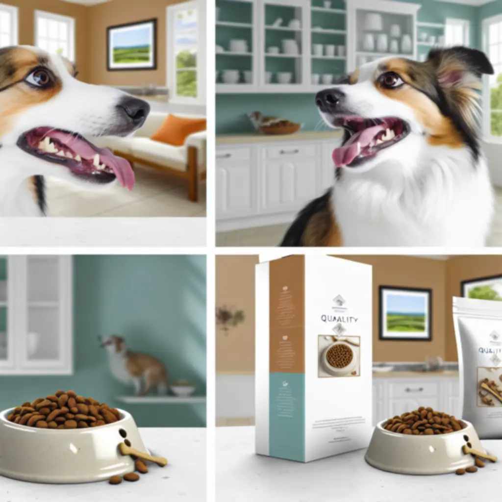 Pies odpoczywający na miękkim legowisku obok miski z karmą